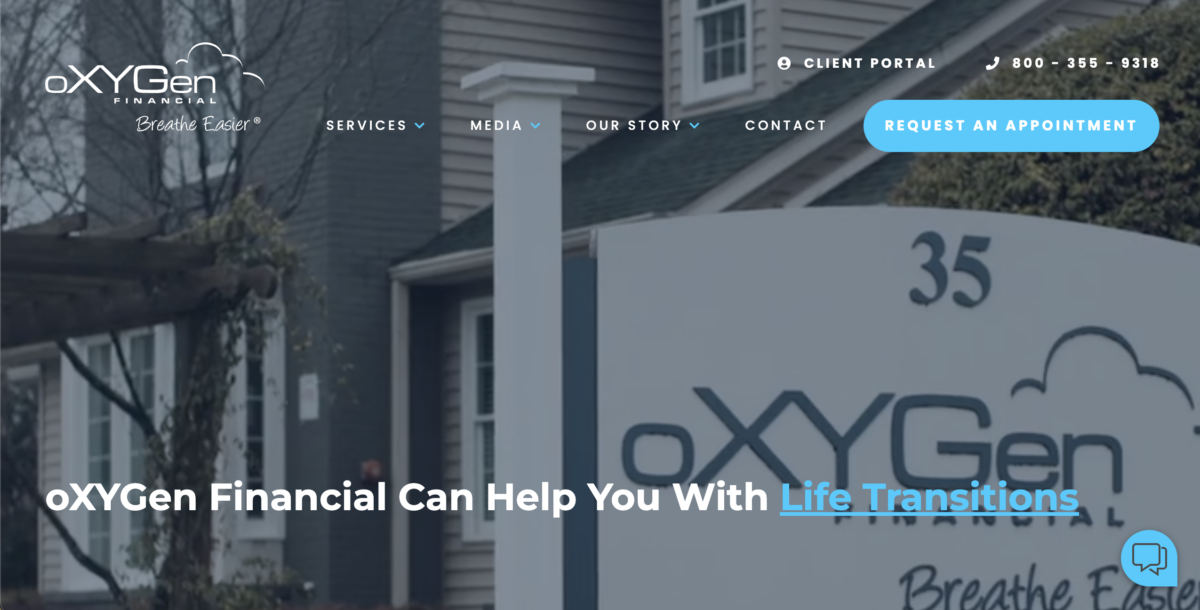 Screenshot of the website for OxyGen Financial.