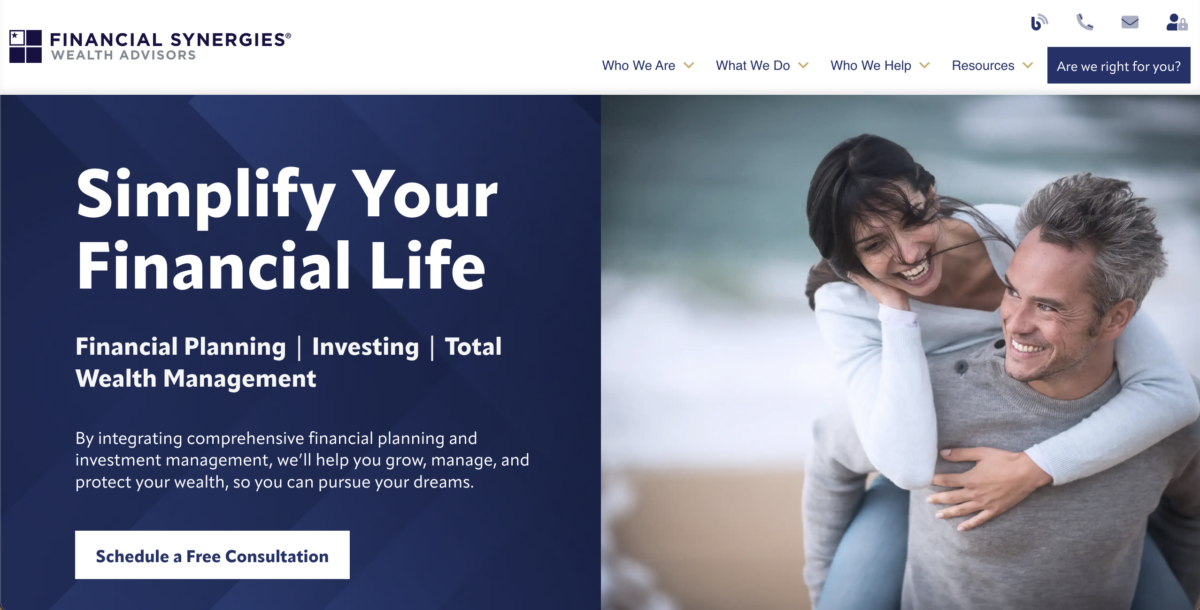 Screenshot of the website for Financial Synergies Wealth Advisors