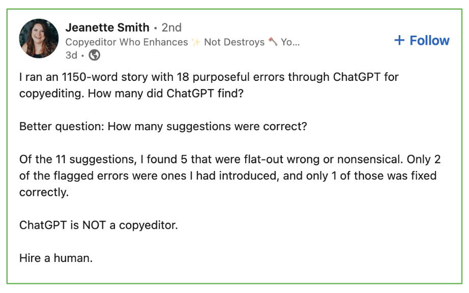 ChatGPT is not a copyeditor